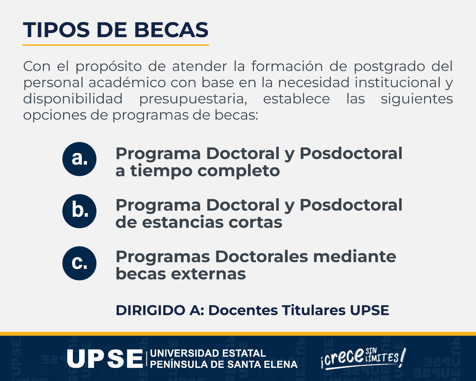 CONVOCATORIA DE BECAS Y AYUDAS ECONÓMICAS PARA DOCENTES UPSE 2026
