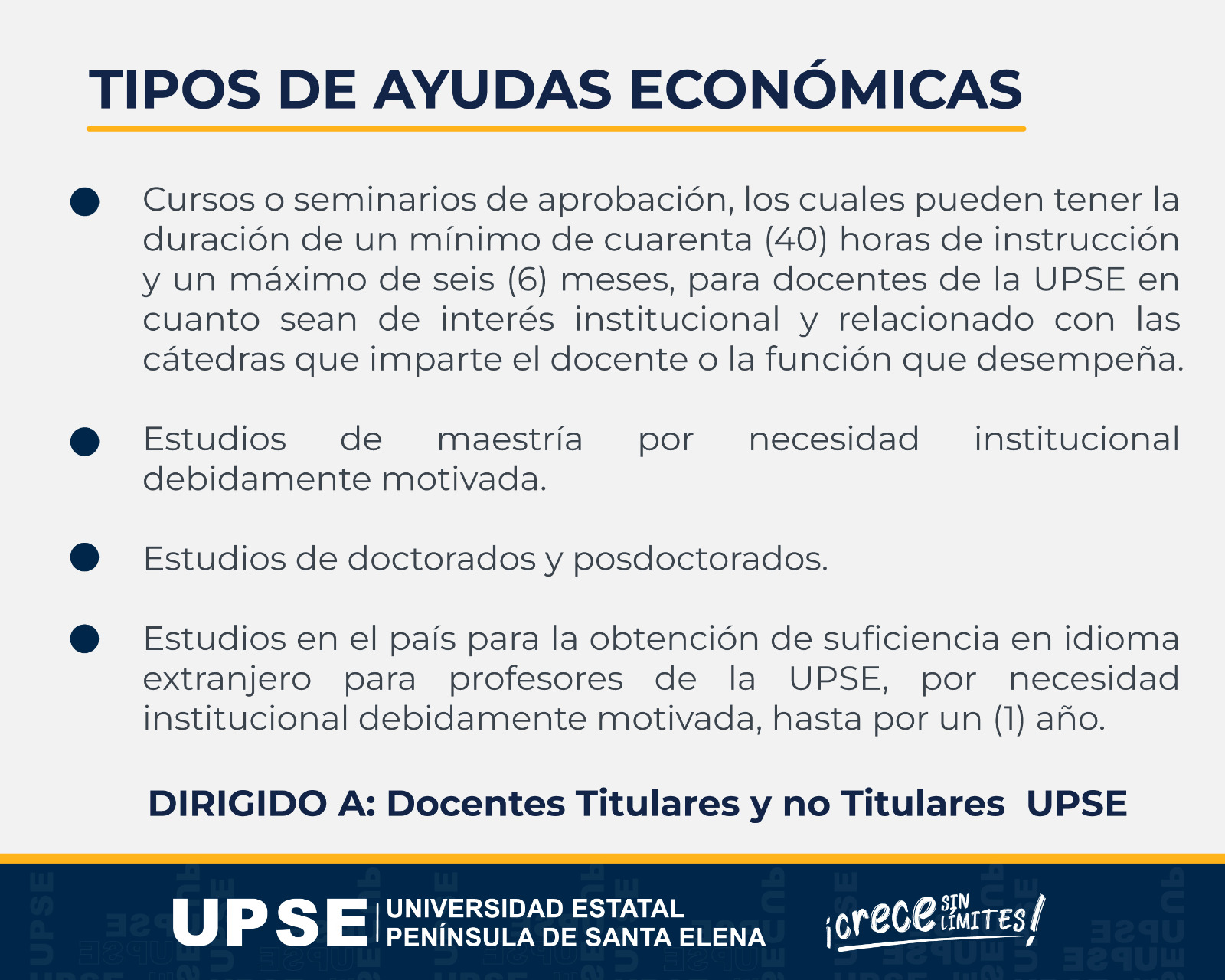 CONVOCATORIA DE BECAS Y AYUDAS ECONÓMICAS PARA DOCENTES UPSE 2026
