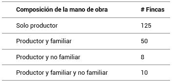 Explotaciones familiares según composición de la mano de obra, zona del valle del rio Valdivia
